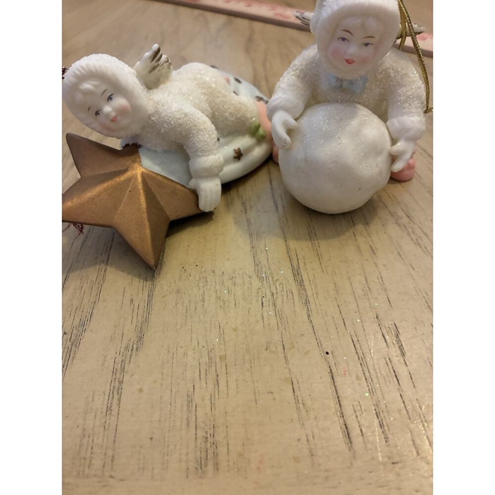 2 VTG Bisque Porcelain Snow Babies Ornaments Angel Star Comet Department 56 - Picture 3 of 15